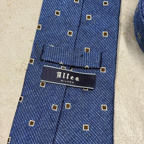 Altea Milano Tie 100% Silk Made in Italy Box Pattern Textured Weave Blue 4" - Picture 5 of 6